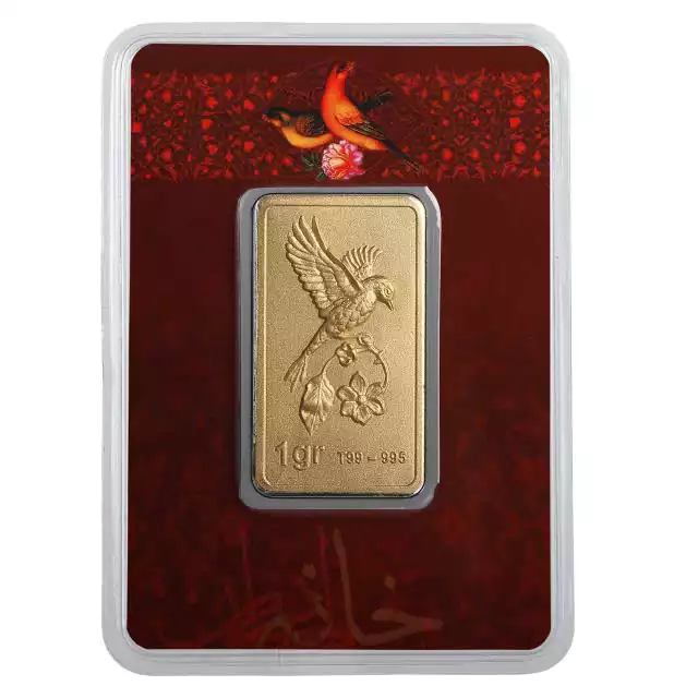 شمش طلا 1 گرم 24 عیار خانه سکه ایران گل و بلبل
