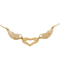 گردنبند طلا زنانه با زنجیر حلقه‌ای فلامینگو مدل قلب فرشته wn1397-2
